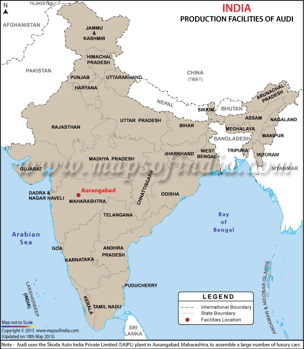Map showing Audi plants in India