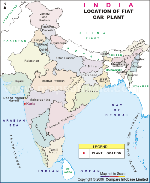 Locations of Fiat India Private Ltd in India Map