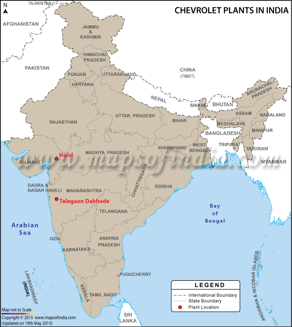 Map showing Chevrolet plants in India