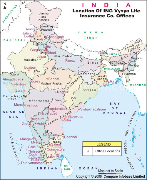 Location of Insurance Company offices in India